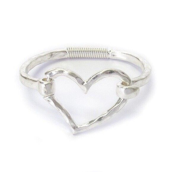 Heart Hammered Bangle Bracelet - Picture 1 of 9
